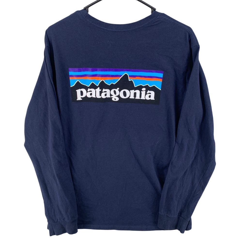 Patagonia Mens P-6 Logo Responsibili-Tee Navy Blue Long Sleeve Shirt Size M